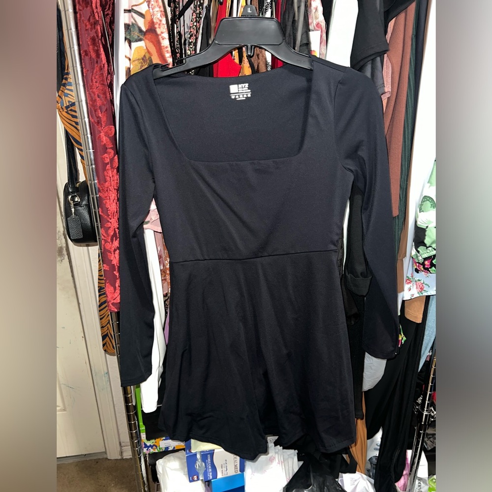 NWOT black long sleeve skater dress
